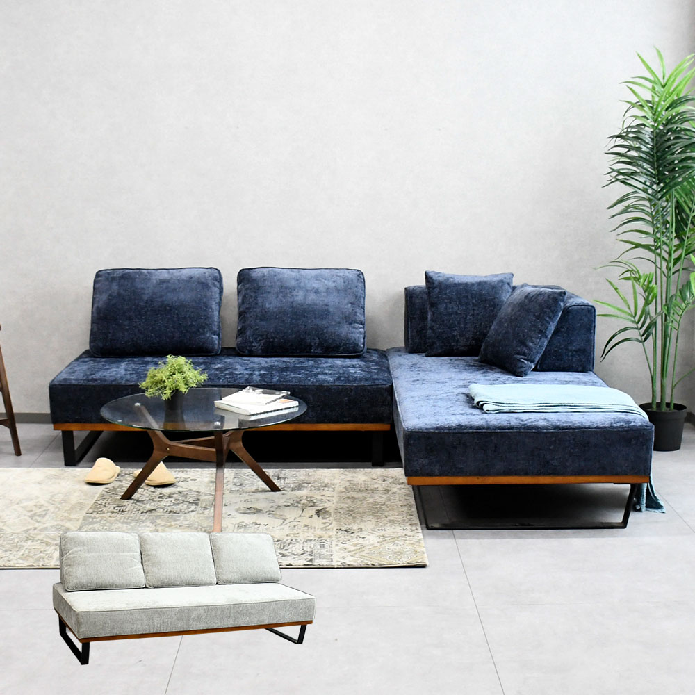 L字カウチソファ 3人掛け 2人掛け モジュールソファ ブルー