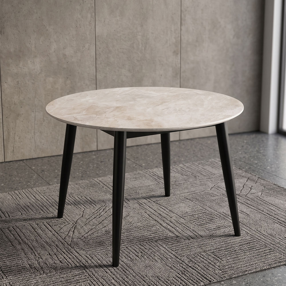 石目調天板 ラウンドダイニングテーブル 直径105cm ブラック脚