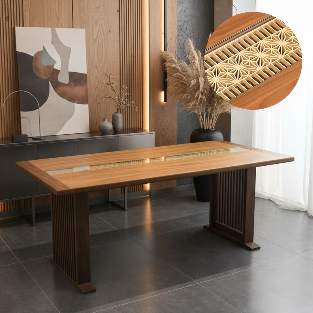 和モダン組子ダイニングテーブルウォールナット無垢180cm幅