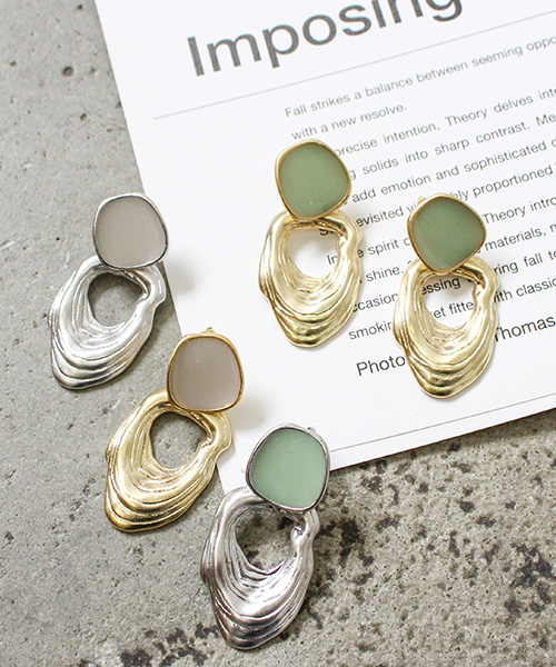 【SALE】ストーン×オーバルパーツピアス・イヤリング/4カラー