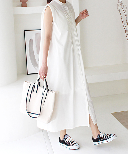 スタンドカラーノースリーブワンピース 2カラー Mode Robe