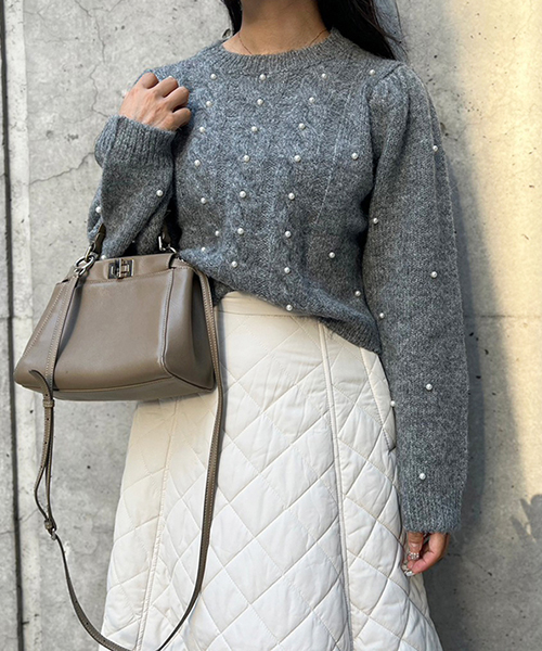 【SALE】パール付きデザインニット/3カラー