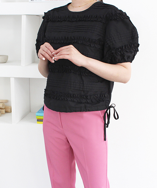 【SALE】バルーンスリーブフリルデザイントップス/2カラー