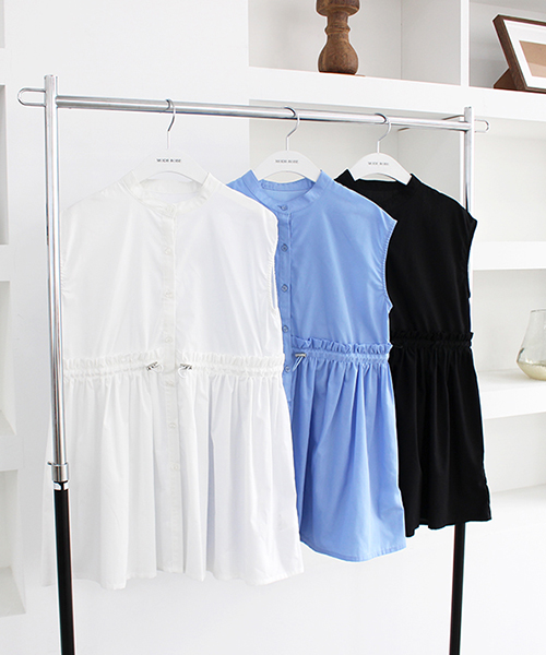 【SALE】ウエストドロストノースリーブトップス/3カラー