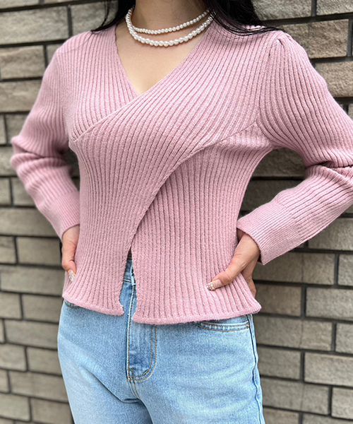 【SALE】Vネックツイストリブニット/4カラー