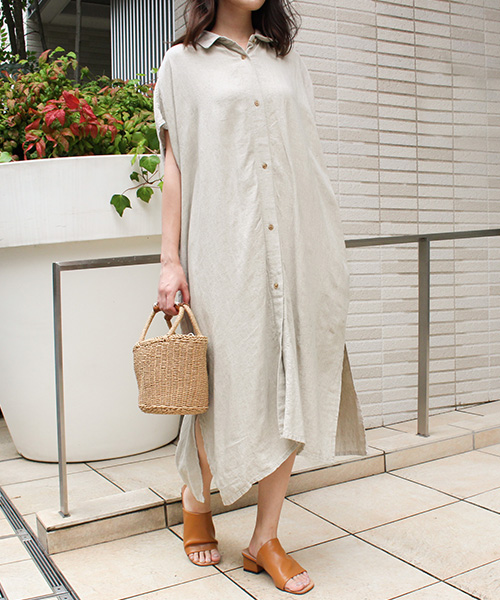 528u*美品 群言堂 登美 リネン100％ 麻 七分丈 ロング シャツ SALE】リネン混ロングシャツ/2カラー