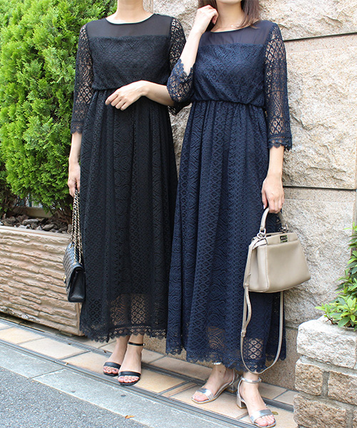 【SALE】シフォンレースワンピース/2カラー