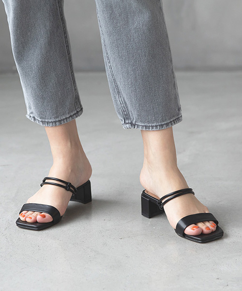 SALE】スクエアトゥダブルラインサンダル/5カラー