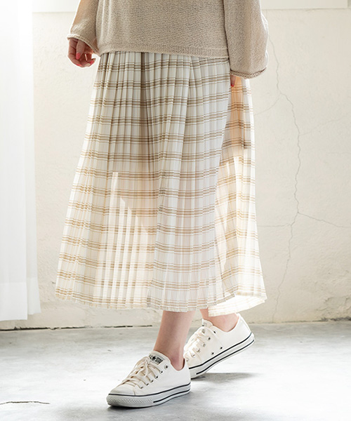 SALE】シフォンチェックプリーツスカート/1カラー