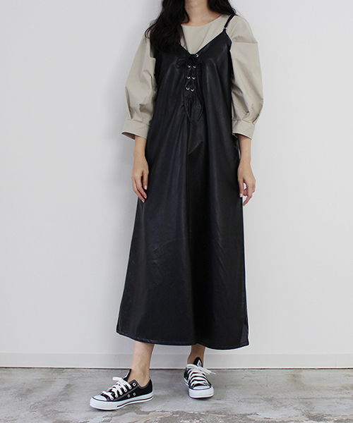【SALE】レザーキャミワンピース/2カラー