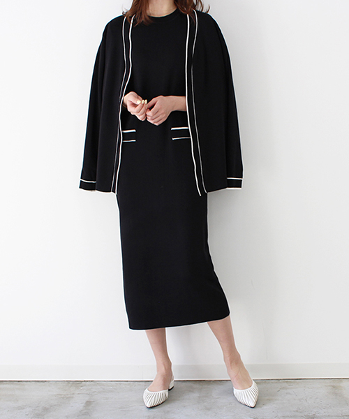 【SALE】配色ワンピース＆カーディガンセット/2カラー