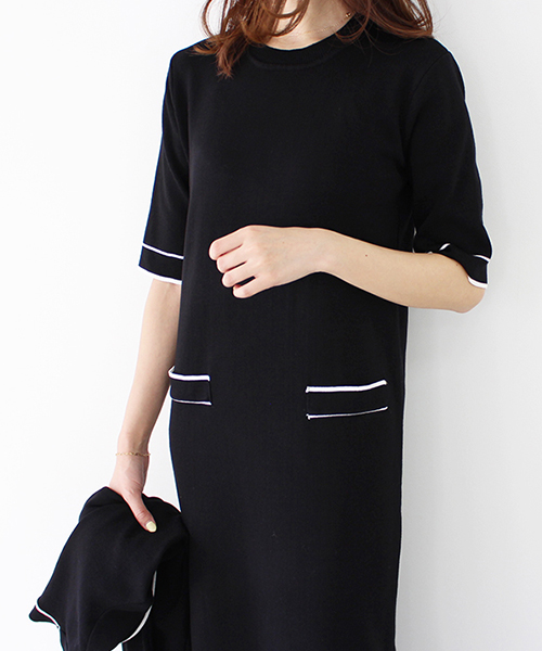 SALE】配色ワンピース＆カーディガンセット/2カラー
