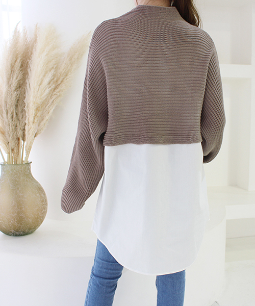 SALE】ハイネックニットドッキングシャツ/3カラー