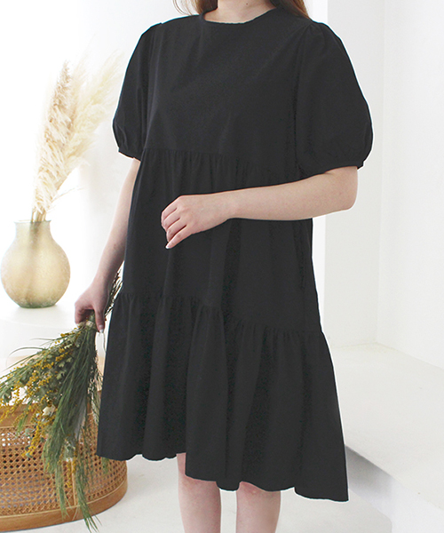 SALE】パフスリーブティアードミニワンピース/2カラー