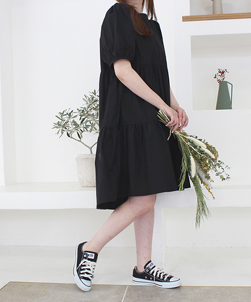 SALE】パフスリーブティアードミニワンピース/2カラー