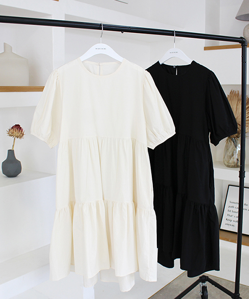 SALE】パフスリーブティアードミニワンピース/2カラー