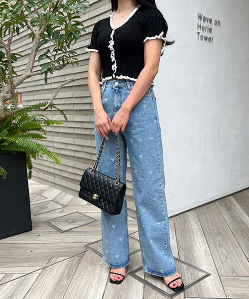 SALE】リボン柄デニムパンツ/1カラー