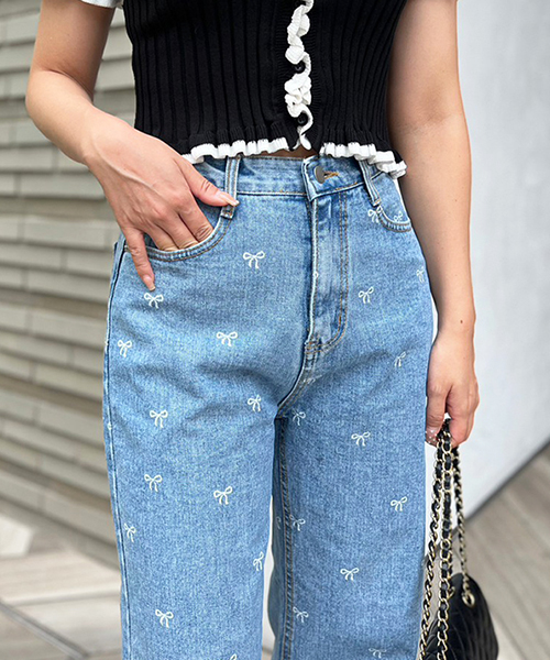 SALE】リボン柄デニムパンツ/1カラー