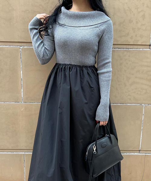 オフショルニットドッキングワンピース/3カラー