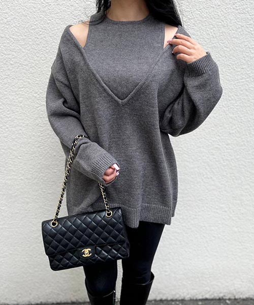 kolor 16SS リョウマツモト着 レイヤード風凹凸編地Vネックニット kolor 16SS リョウマツモト着 レイヤード風凹凸編地Vネック