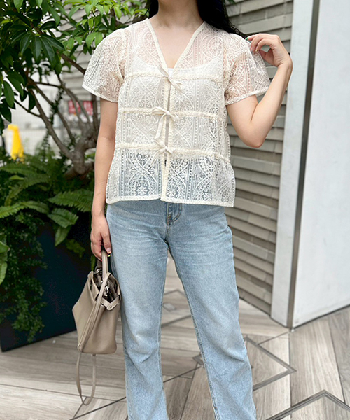 レースリボンショートブラウス/1カラー