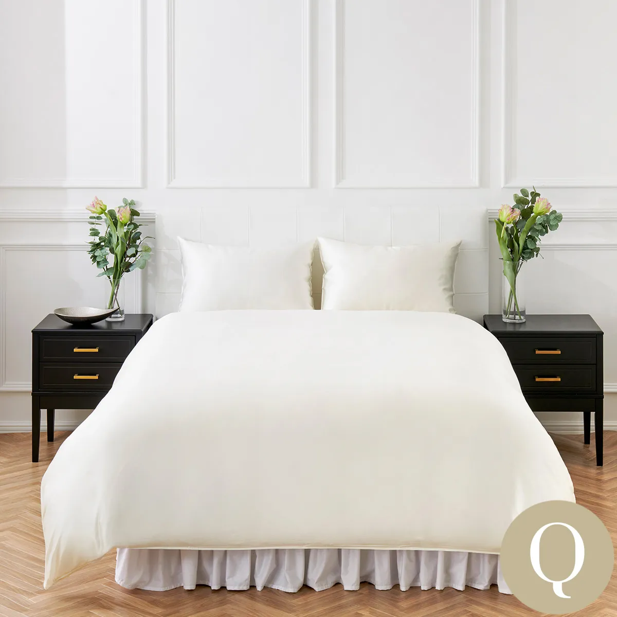 クイーン | 210×210cm | 掛け布団カバー1枚 | 封筒型スタンダード枕カバー2枚 | 19匁 シルクサテン