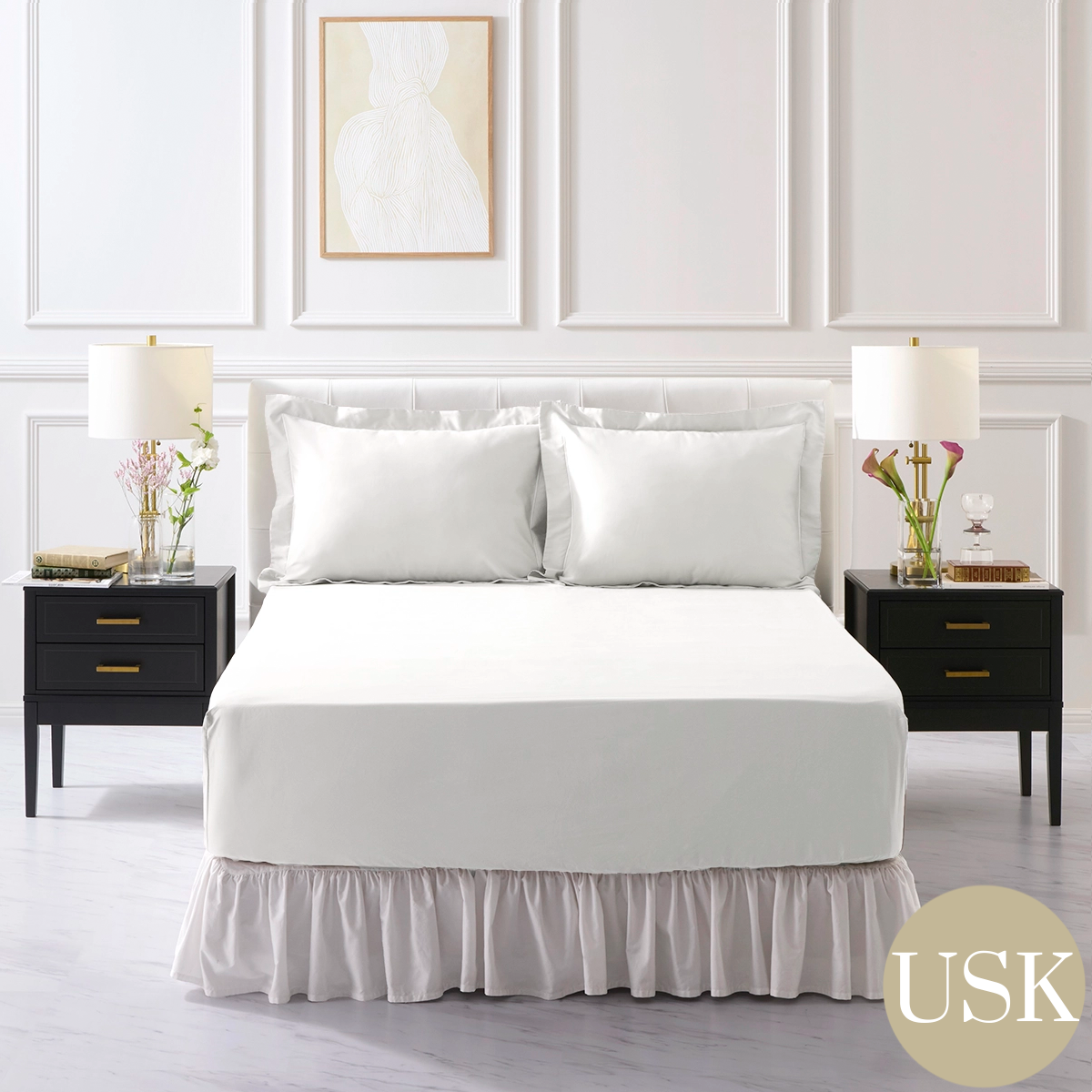 USキング | 200×200cm | 高さ31cmまで対応 | ボックスシーツ1枚 封筒型スタンダード枕カバー2枚  | 400TC コットンサテン