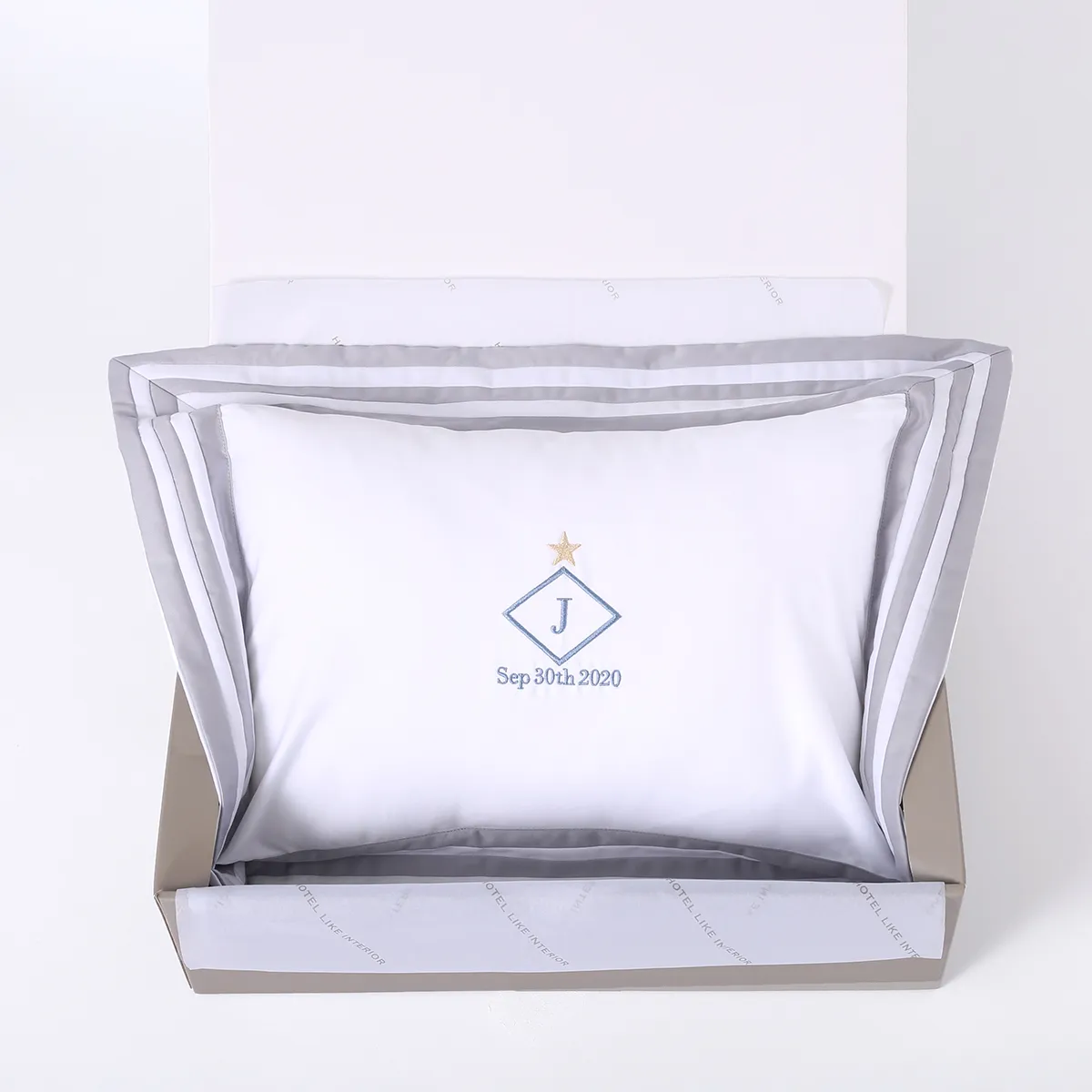 【ギフトBOX入り】ブドワール＆500TC ボールドライン 刺繍入りカバーセット