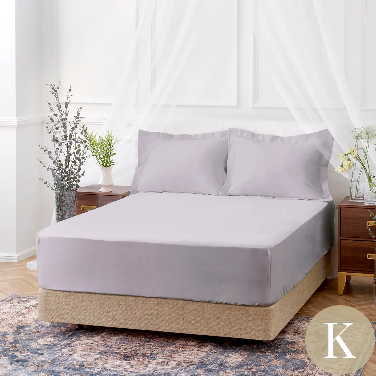 キング | 180×200cm | 高さ31cmまで対応 | ボックスシーツ1枚 | 包み型スタンダード枕カバー2枚 | 500TC コットンサテンリュクス