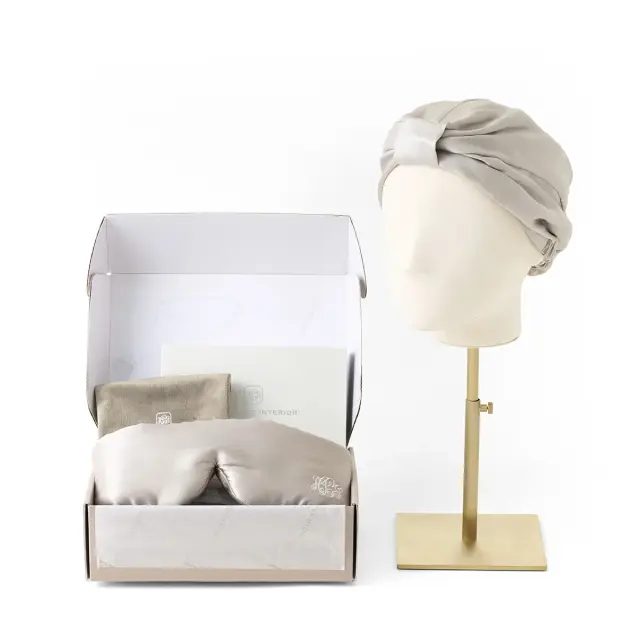 【ギフトBOX入り】19匁 シルクナイトキャップ・アイマスクセット/フォグ