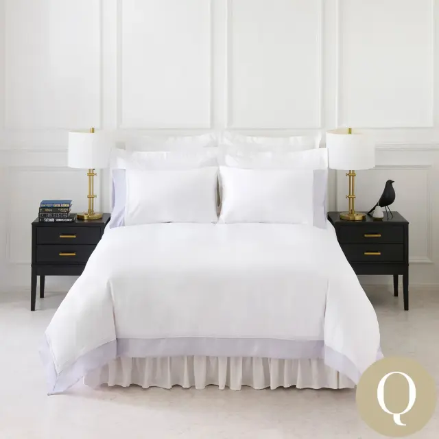 クイーン | ボックスシーツ1枚 | 掛け布団カバー1枚 | 封筒型スタンダード・クイーン枕カバー2枚 | 400TC タキシード