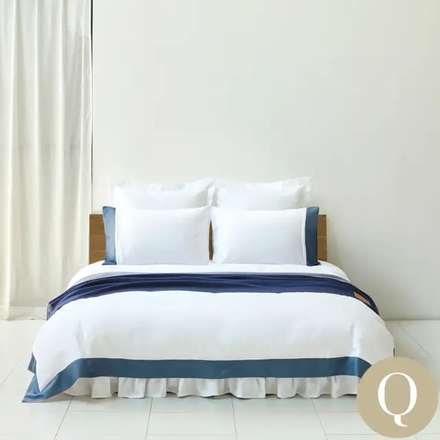 クイーン | ボックスシーツ1枚 | 掛け布団カバー1枚 | 封筒型スタンダード・クイーン枕カバー2枚 | 400TC タキシード