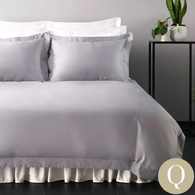 クイーン | ボックスシーツ1枚 | 掛け布団カバー1枚 | 包み型スタンダード枕カバー2枚 | 500TC コットンサテンリュクス