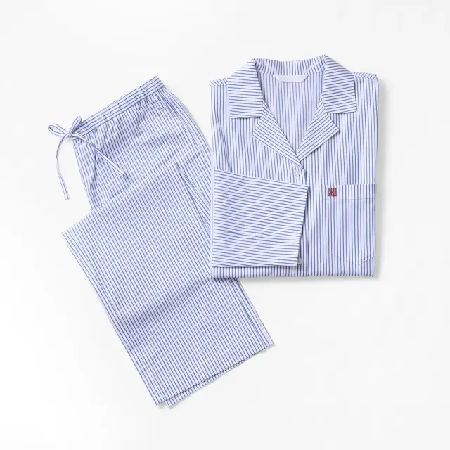 【ギフトBOX入り】コットンツイルストライプパジャマ｜レディース/ブルー