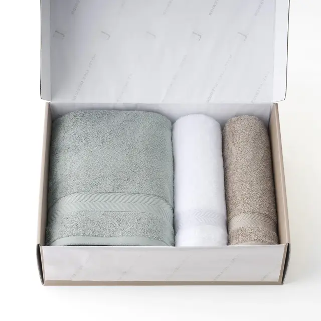 【ギフトBOX入り】エジプシャンコットン バス・フェイスタオルセット/シーフォーム・ホワイト・サンド