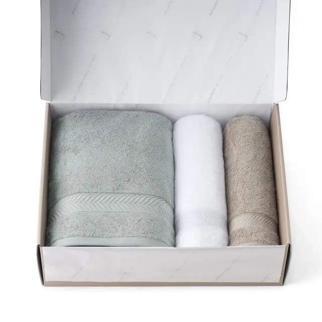 【ギフトBOX入り】エジプシャンコットン バス・フェイスタオルセット/シーフォーム・ホワイト・サンド