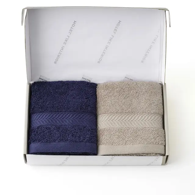 【ギフトBOX入り】エジプシャンコットン ハンドタオルセット/ネイビー・サンド