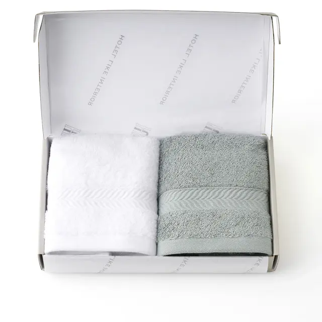 【ギフトBOX入り】エジプシャンコットン ハンドタオルセット/ホワイト・シーフォーム