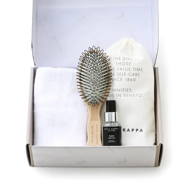 【ギフトBOX入り】ハイドロコットン ハンドタオル（ホワイト）＆ACCA KAPPA ヘアブラシ＆ヘアオイルセット