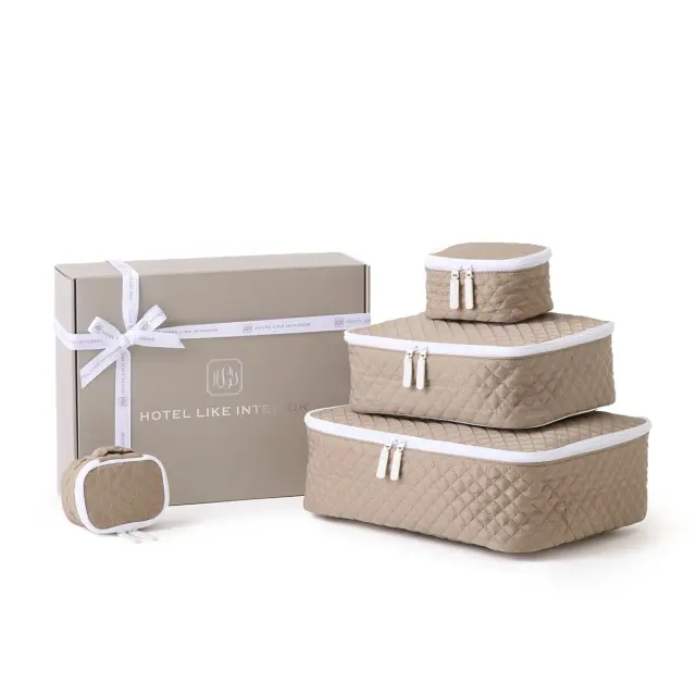 【ギフトBOX入り】ダイヤモンドキルトポーチ｜4点セット