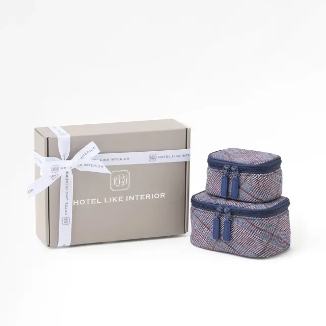 【ギフトBOX入り】 ポッシュプレイドポーチ | MINI・S　2点セット/ネイビー×レッド