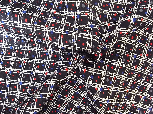 イタリア製輸入生地　【 シルクウールフクレ織 】 マルチカラープリント/１着分2,6m