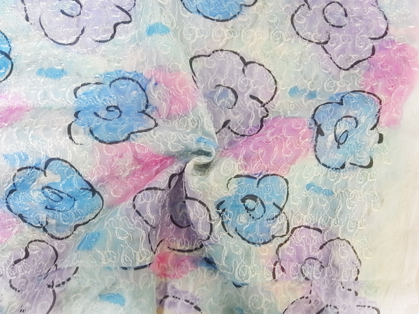 フランス製生地　【ピュアシルクエンブロイダリー】　花柄プリント/1着分3.9m