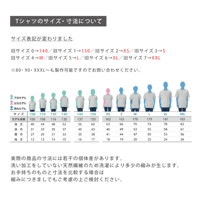 Tシャツサイズ・寸法について