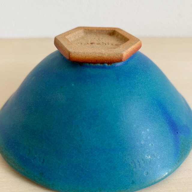 六角形高台の小鉢茶わん（ターコイズ）