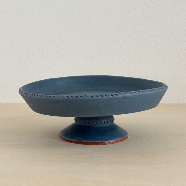 しましま飾り縁のコンポート（灰青色マット）