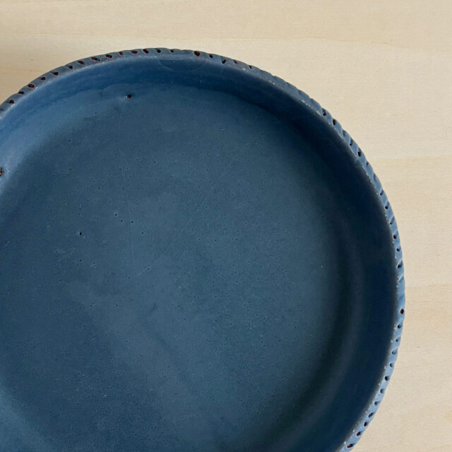 しましま飾り縁のコンポート（灰青色マット）
