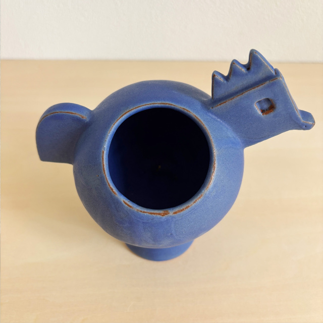 まんまるフォルムの鳥の花器（青マット）