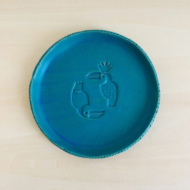 しましま飾り縁のモチーフプレート（ターコイズ）