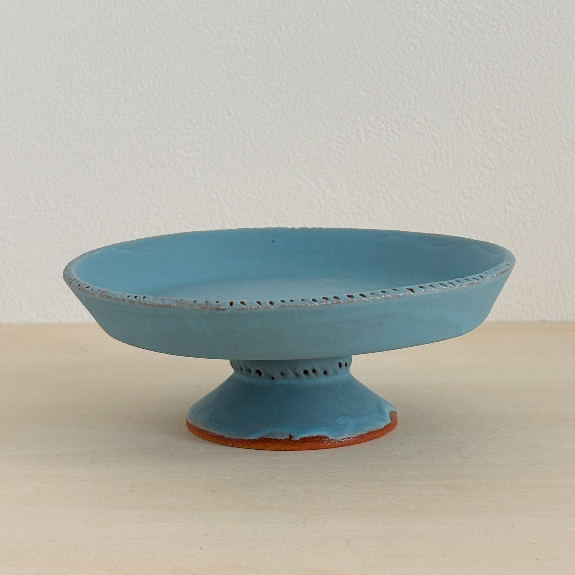 しましま飾り縁のコンポート（灰青色マット）